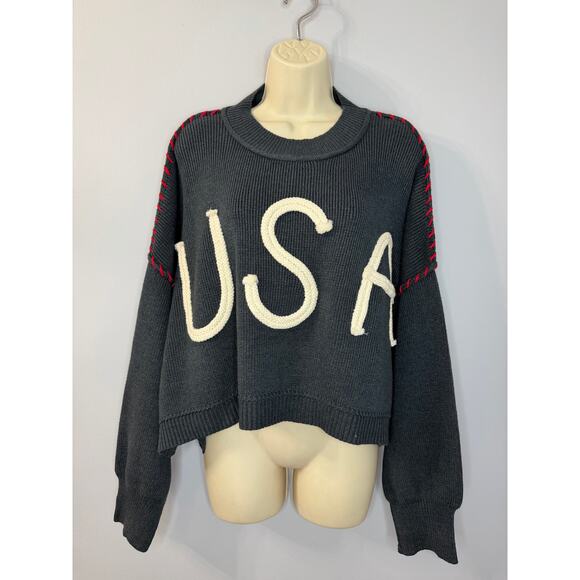 Miou Muse USA Rope Letter Sweater Blue Relax Oversized Women's L New - Picture 10 of 10